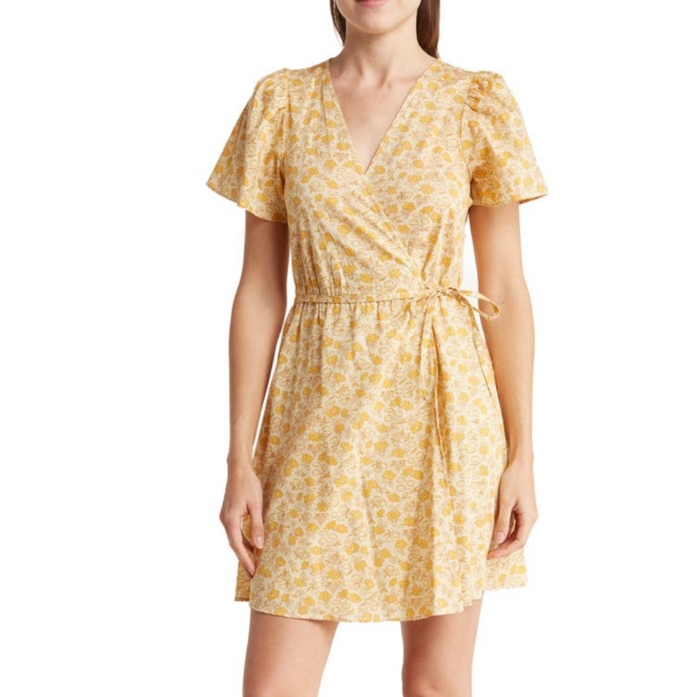 Madewell Fiore Floral Short Sleeve Cotton Wrap Dress size xx-small